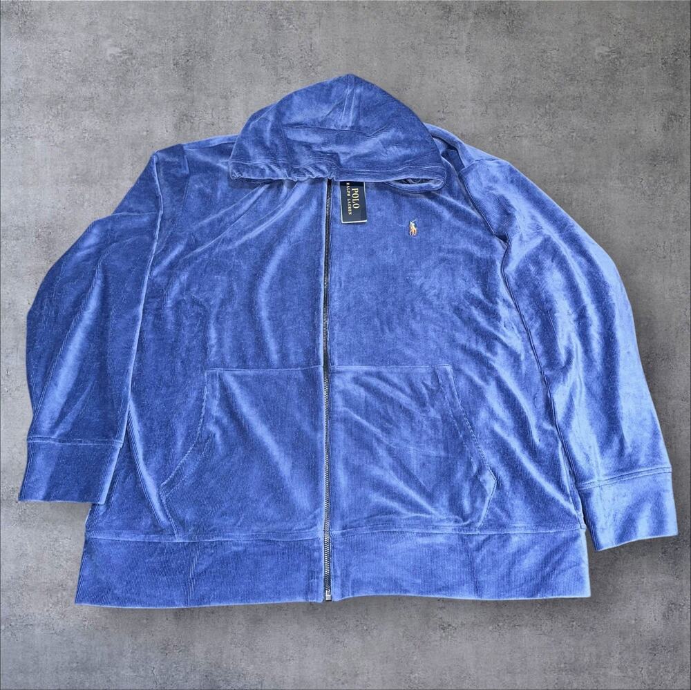 Polo Ralph Lauren Men’s 2XB Blue Soft Velvet Full-Zip Pony Winter Sweater NWT